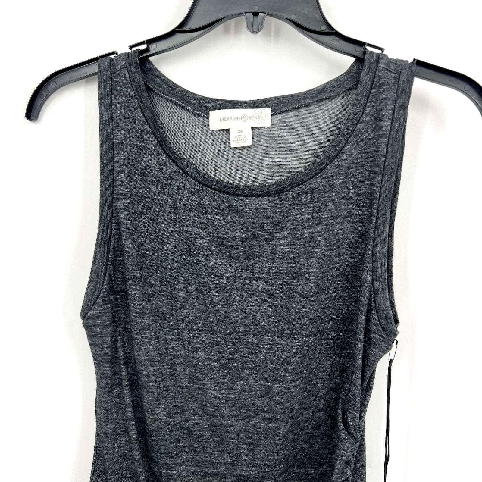 TREASURE & BOND Ruched Sleeveless Jersey Tank Dress XS Charcoal Gray NWT
