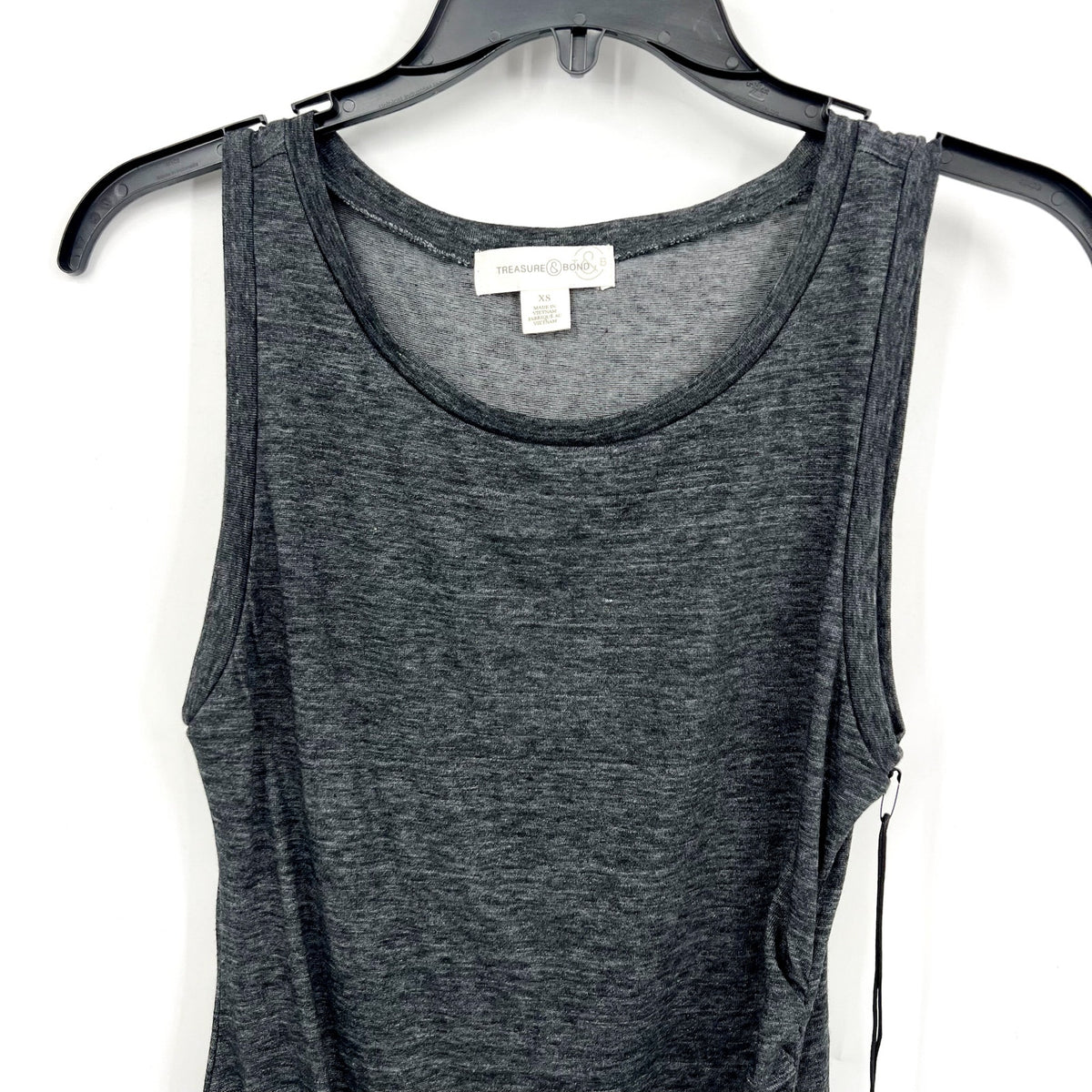 TREASURE & BOND Ruched Sleeveless Jersey Tank Dress XS Charcoal Gray NWT