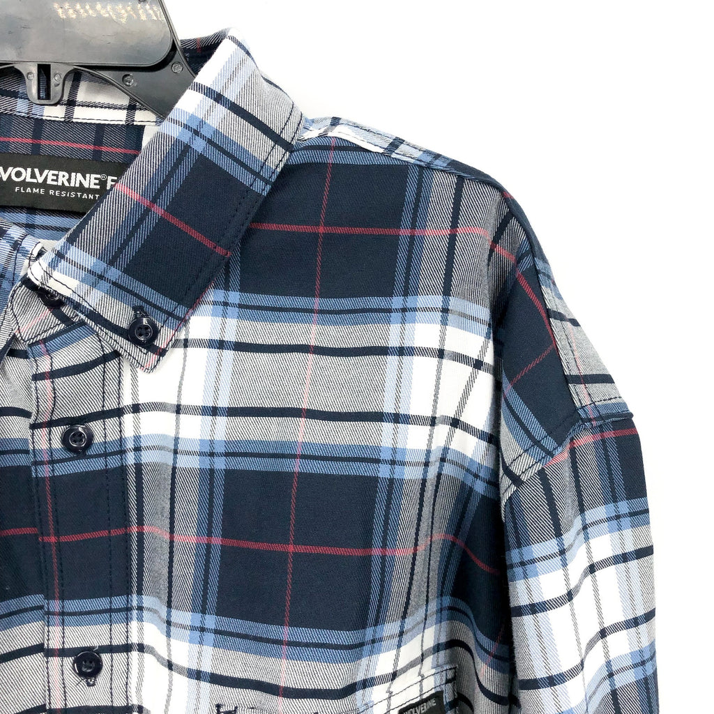 Wolverine Mens FR Twill Shirt XXL Blue White Plaid Long Sleeve NWT
