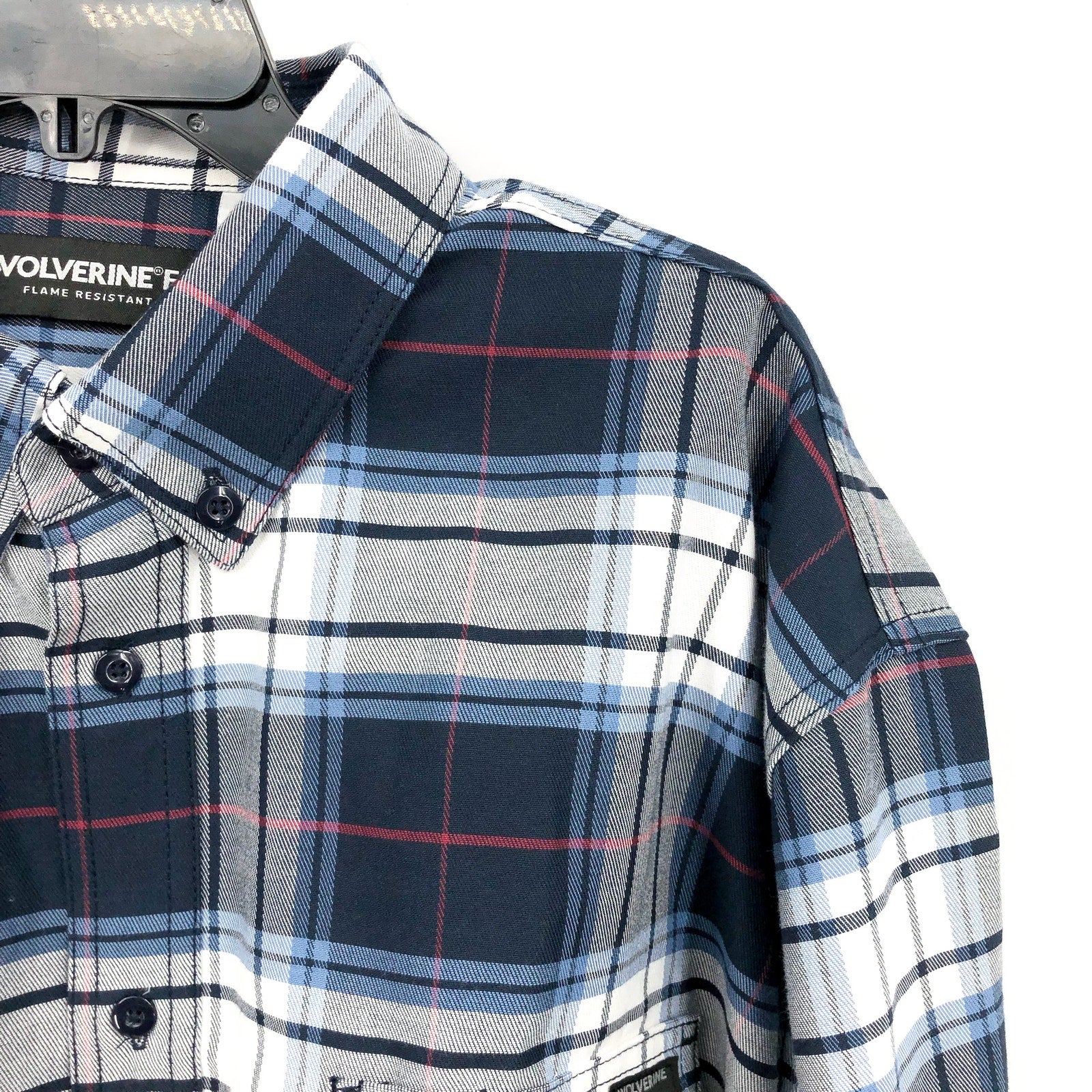 Wolverine Mens FR Twill Shirt XXL Blue White Plaid Long Sleeve NWT