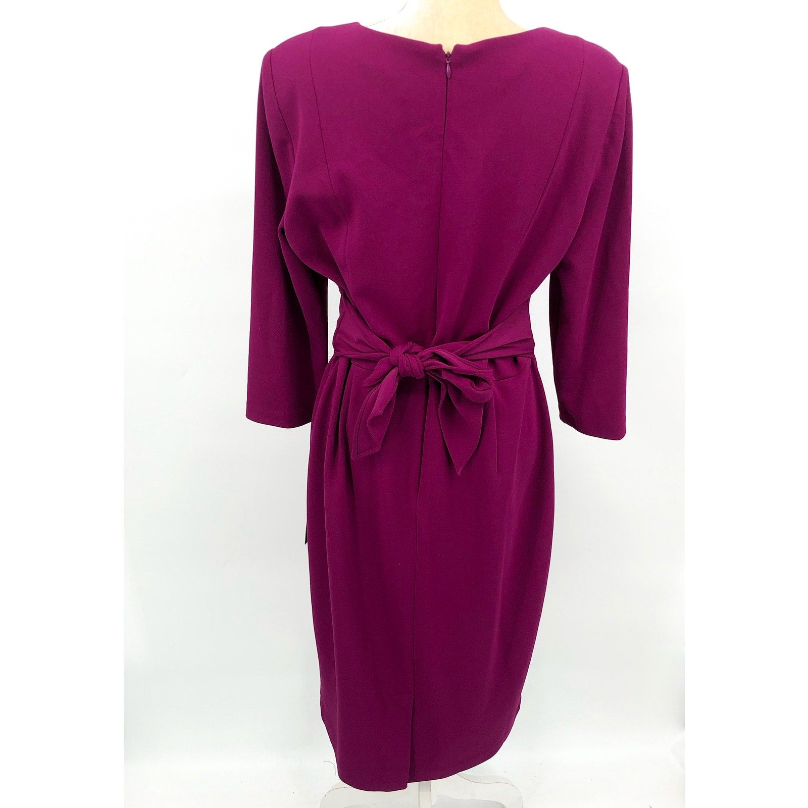 ADRIANNA PAPELL Women's Knit Crepe Sheath Dress Size 14 Pink Wildberry Tie NWT