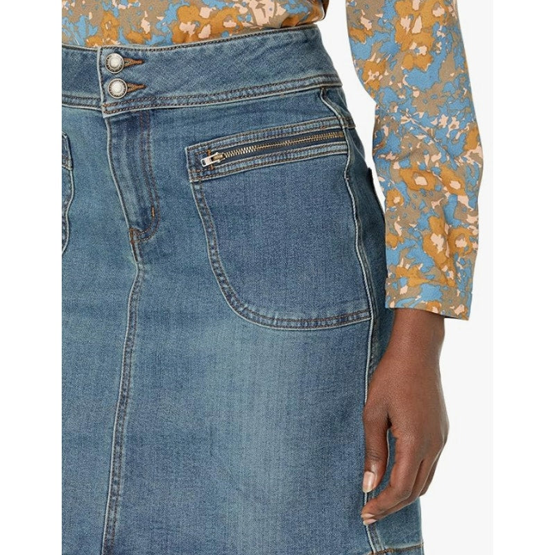 PRANA Women's Broadway Denim Pencil Skirt Size 2 True Blue Organic Cotton NWT