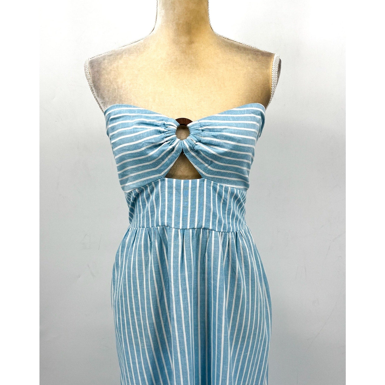 L*SPACE Women's Melody Strapless Maxi Dress Large Blue White Striped NWT