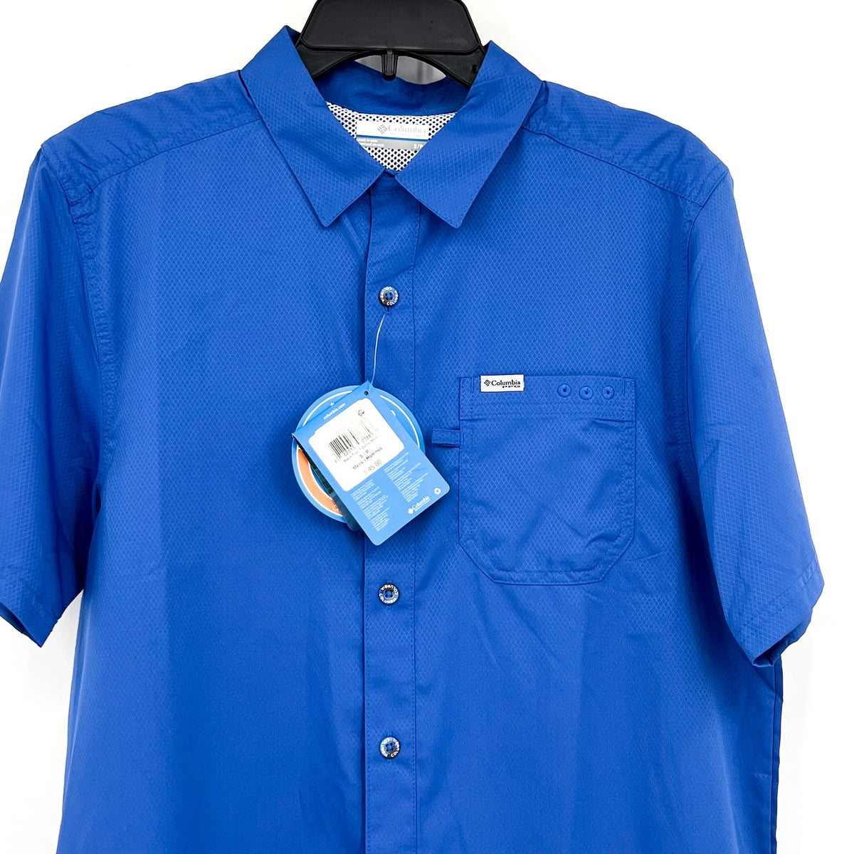 COLUMBIA Mens PFG Slack Tide Camp Shirt Small Vivid Blue UFF 50 Short Sleeve NWT