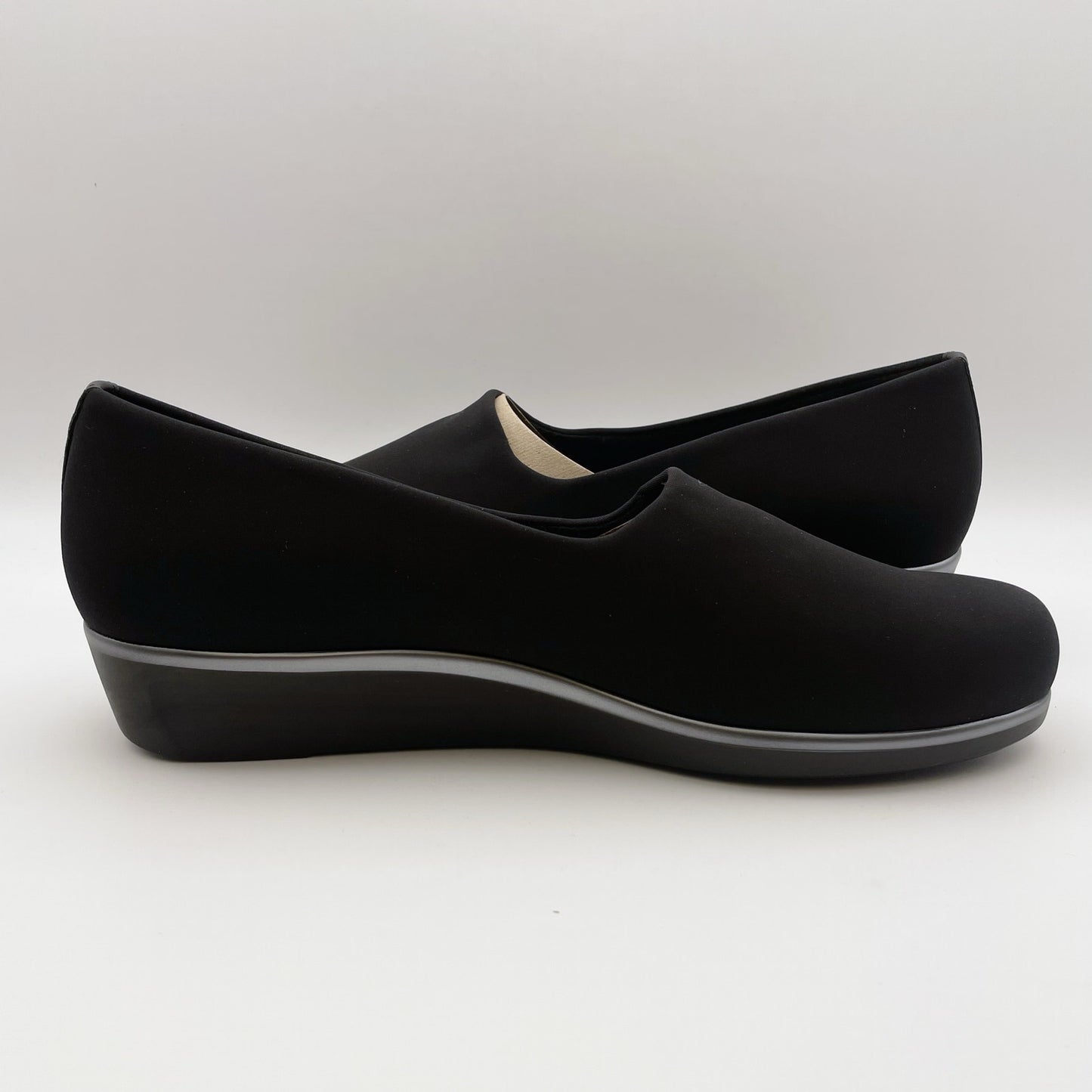 SAS Womens Bliss Slip on Wedge Loafer US 11.5 M Black Leather Lined NIB