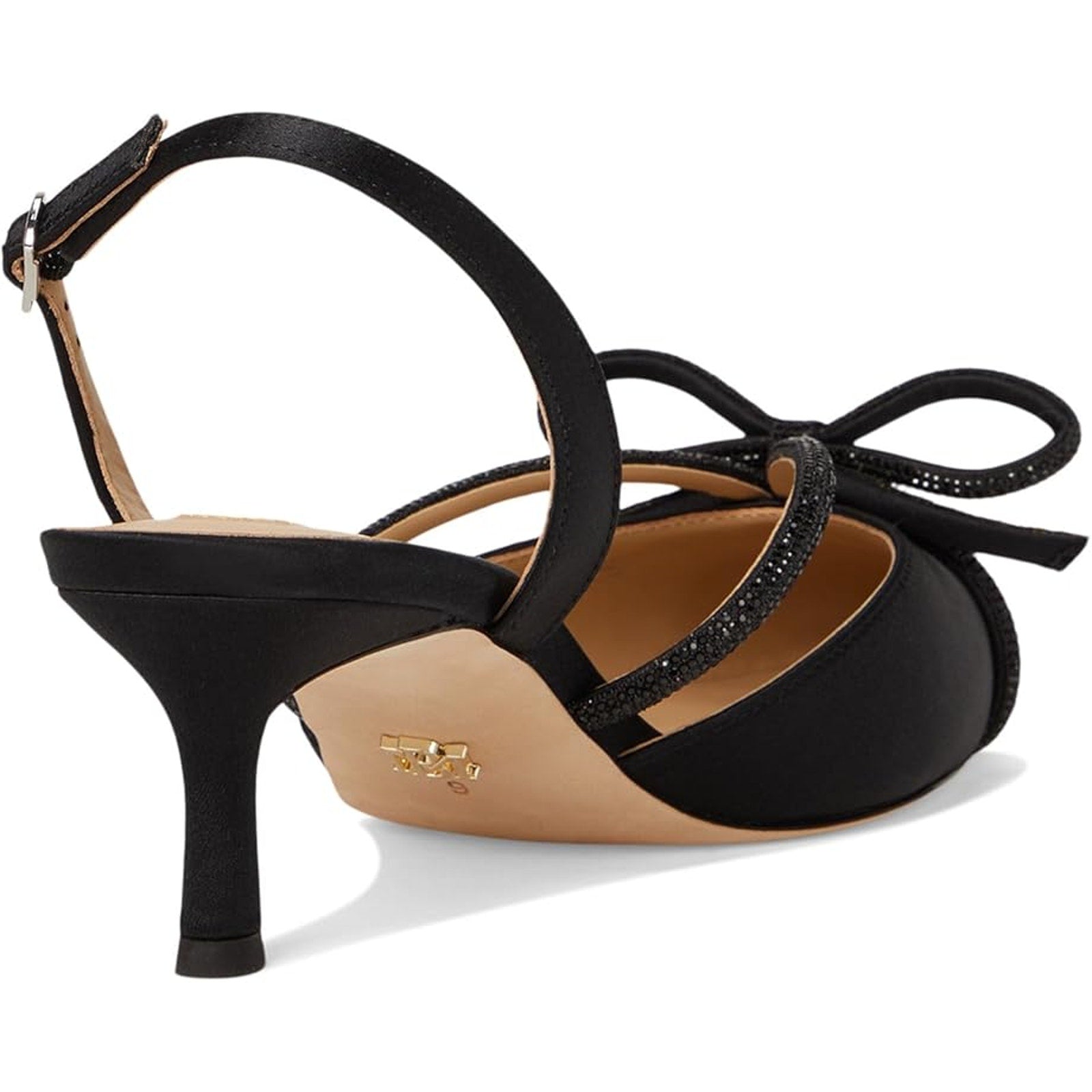 Badgley Mischka Womens Angelina Heels US 7.5 Black Satin Rhinestone Sandals NIB