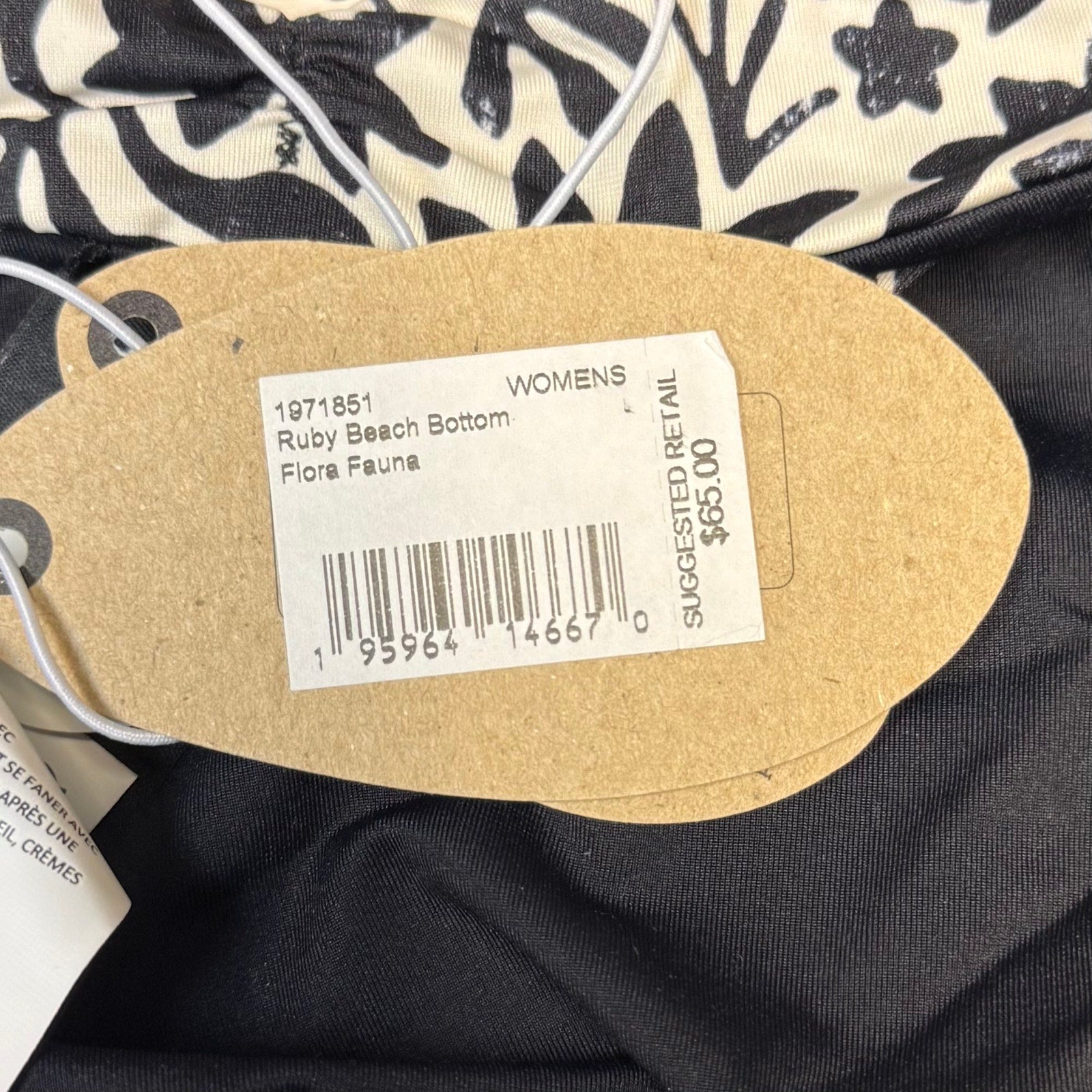 PRANA Women's Ruby Beach Bottom Large Black Flora Fauna Print Side Lace NWT