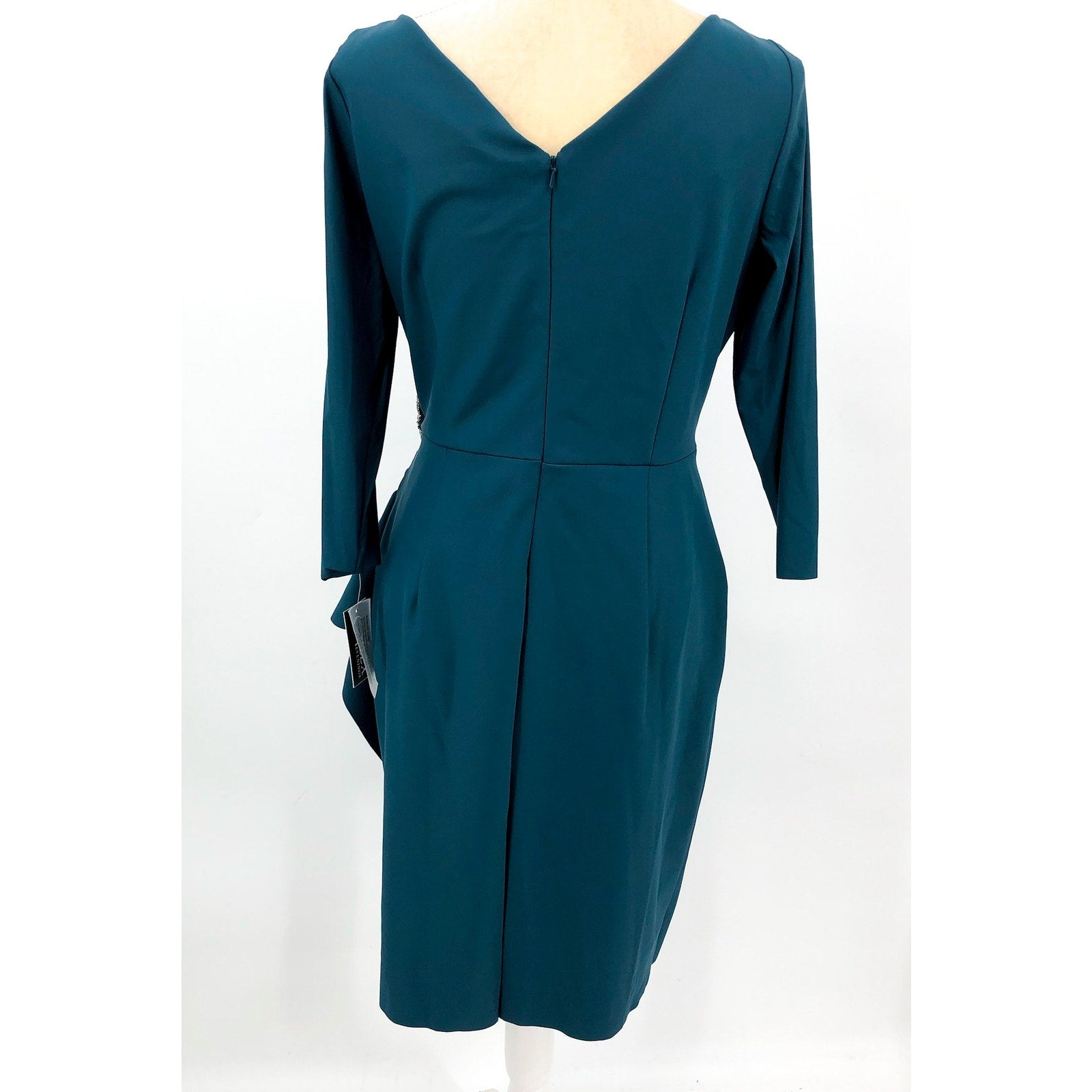 ALEX EVENINGS Beaded Wrap Front Dress Size 14 Blue Green Teal 134134 NWT