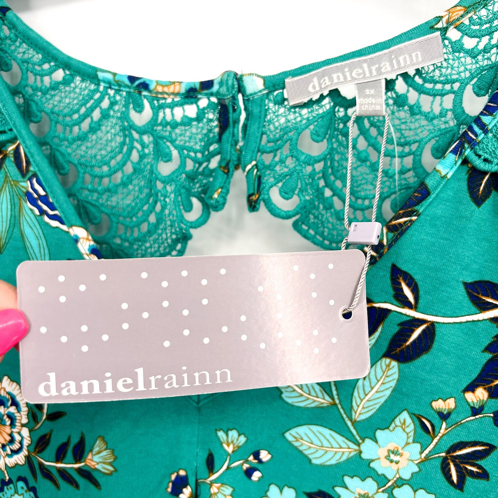 DANIEL RAINN Women's Sleeveless Crochet Lace Top 3X Tropical Green Floral NWT