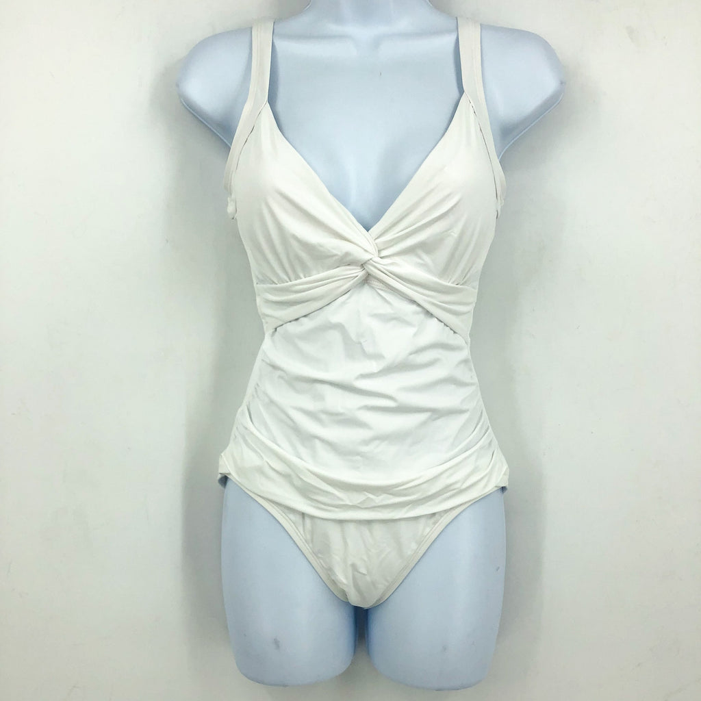 TOMMY BAHAMA Pearl Twist-Front One-Piece Swimsuit Size 6 White Underwire NWT