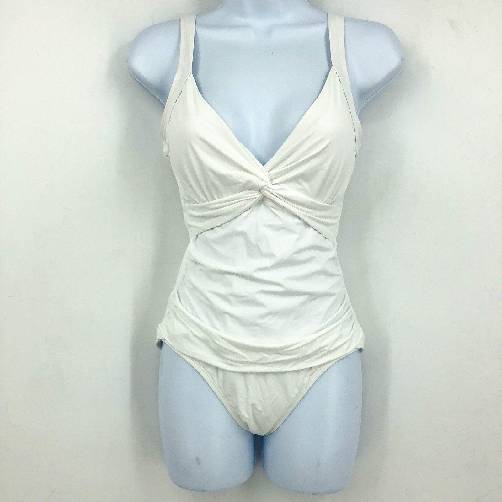 TOMMY BAHAMA Pearl Twist-Front One-Piece Swimsuit Size 6 White Underwire NWT