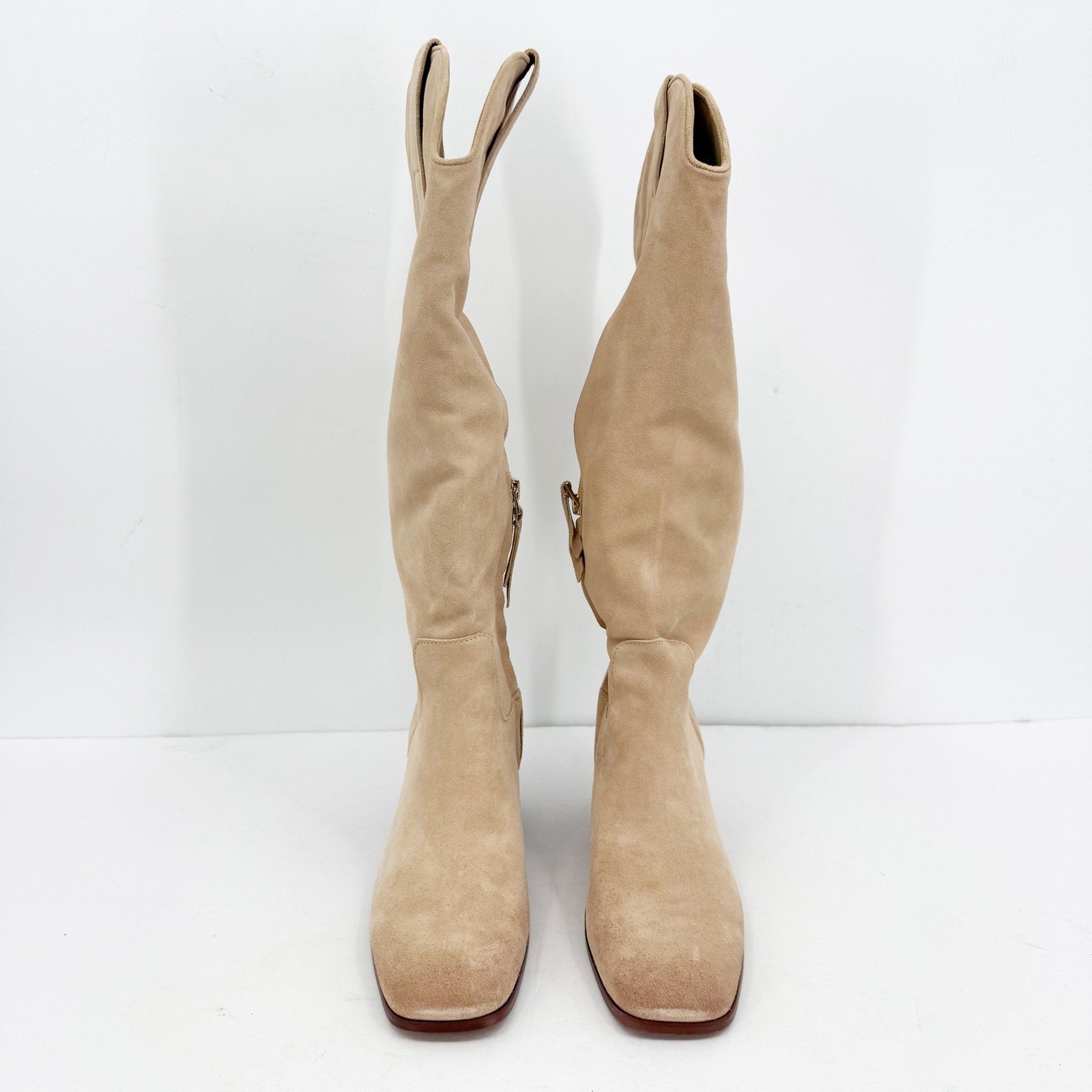 Sam Edelman Womens Britten Western Knee High Boots Size 8 Cream Tan Suede NIB
