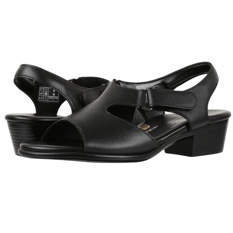 SAS Womens Suntimer Heeled Sandals Size 7 M EU 37.5 Black Leather NIB