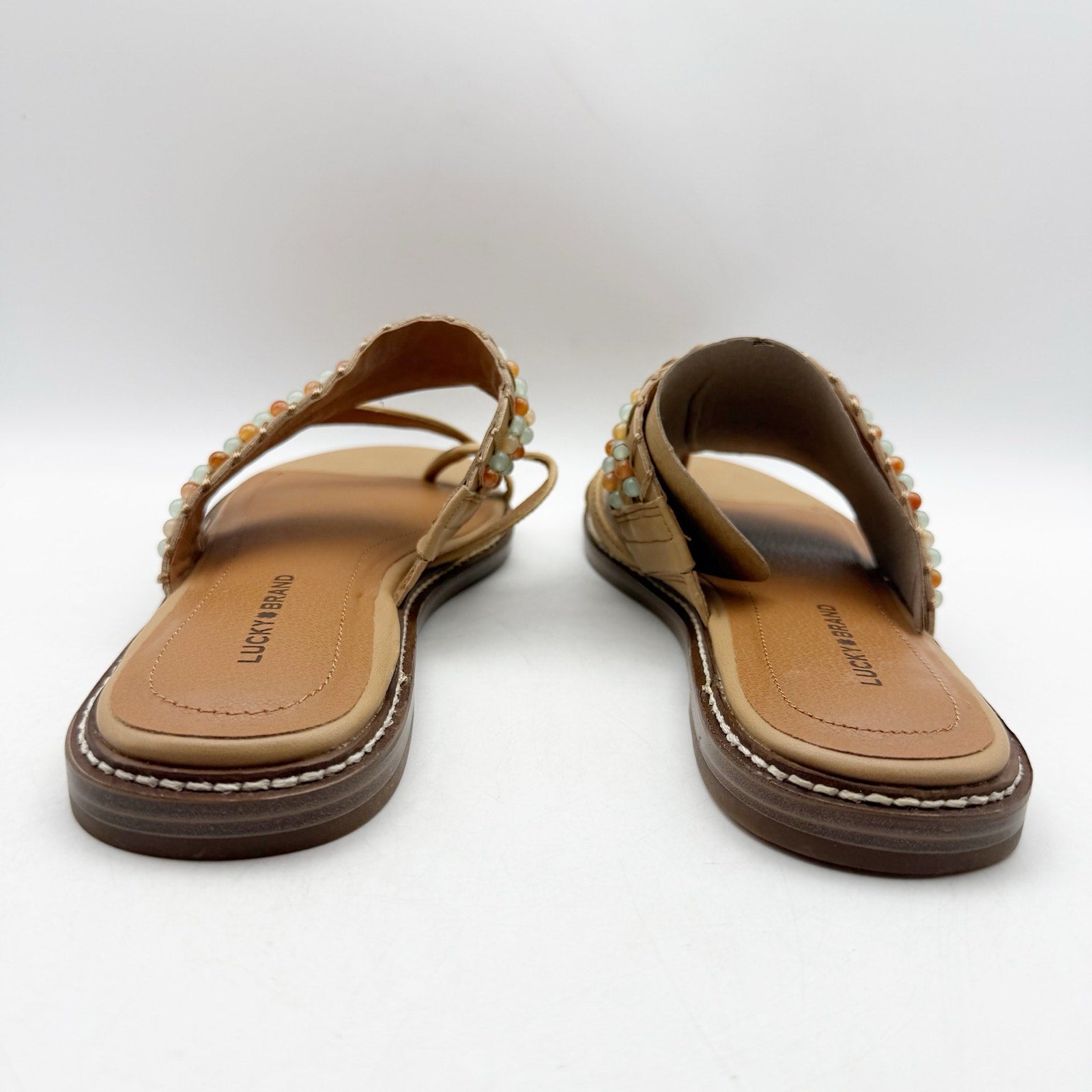 Lucky Brand Womens Kaykey Sandals US 8.5 M Light Beige Leather NWOB