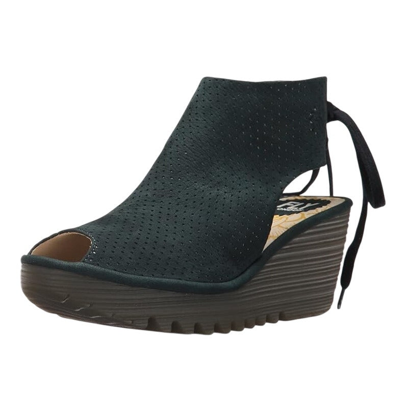 Fly London Womens Ypul799fly Wedge Sandal EU 42 US 11-11.5 Green Blue Suede NWOB