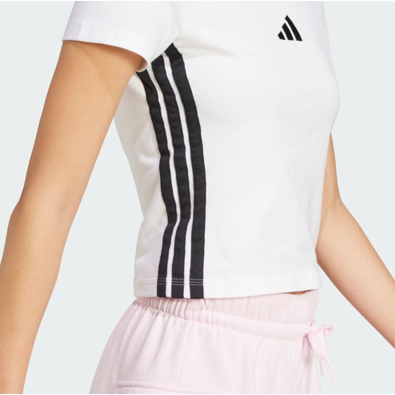 ADIDAS Essentials 3-Stripes Slim Baby Tee Large White Black Short Sleeve NWT
