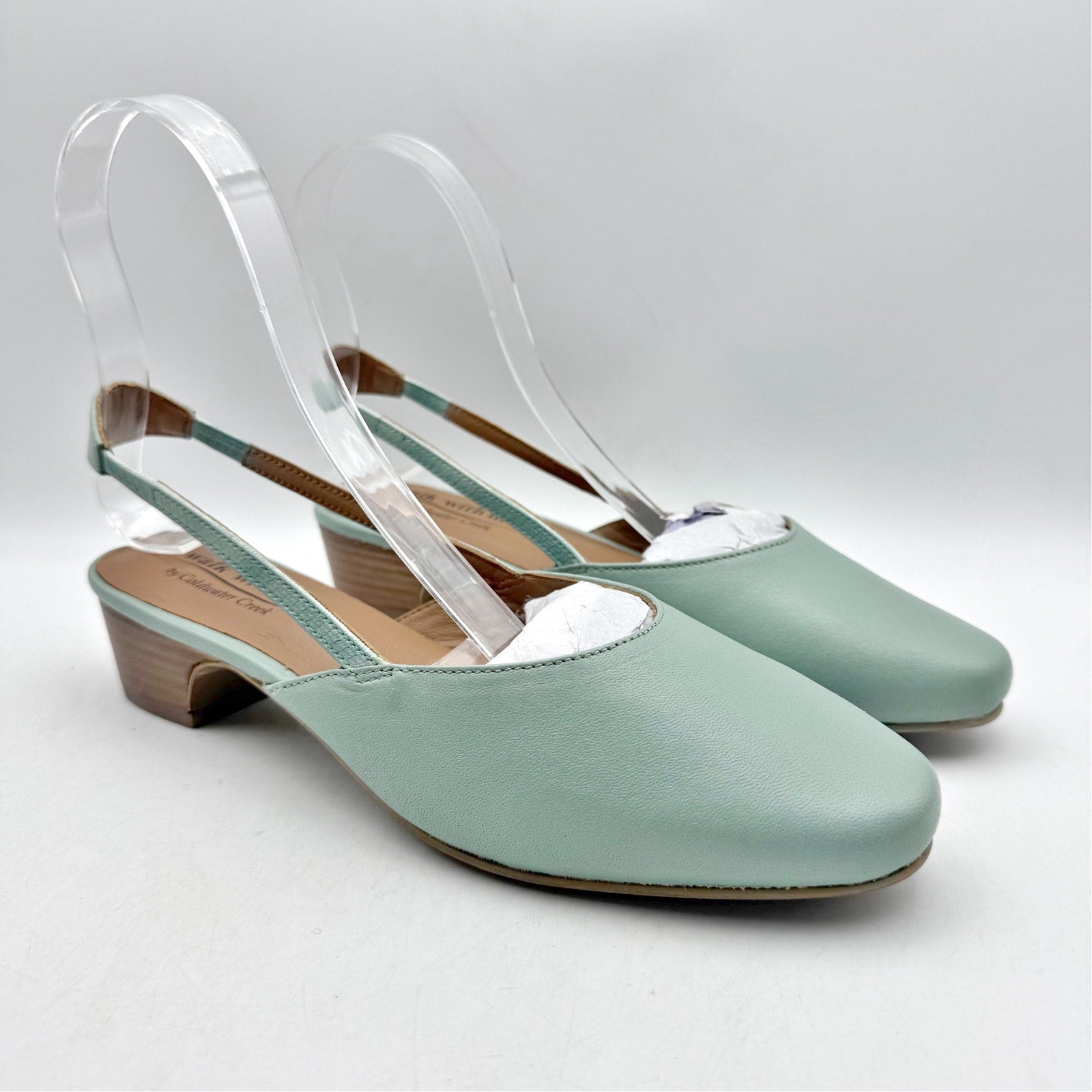 Coldwater Creek Womens Josie 2 Slingback Heels Size Size 9 Sea Green Leather NIB