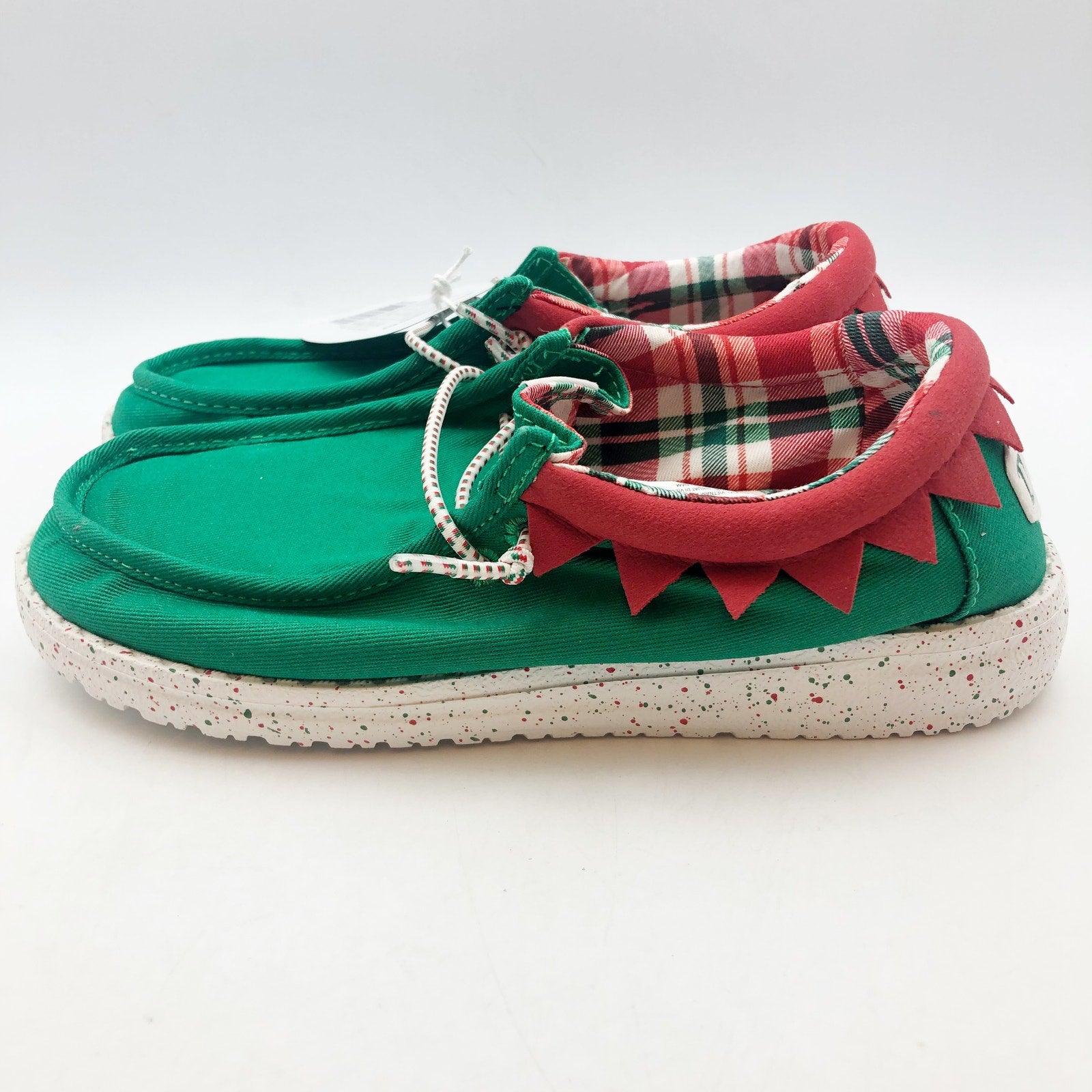 Hey Dude Kids Wally Holiday Elf Slip-On Casual Shoes 5 YOUTH Green Red NWOB