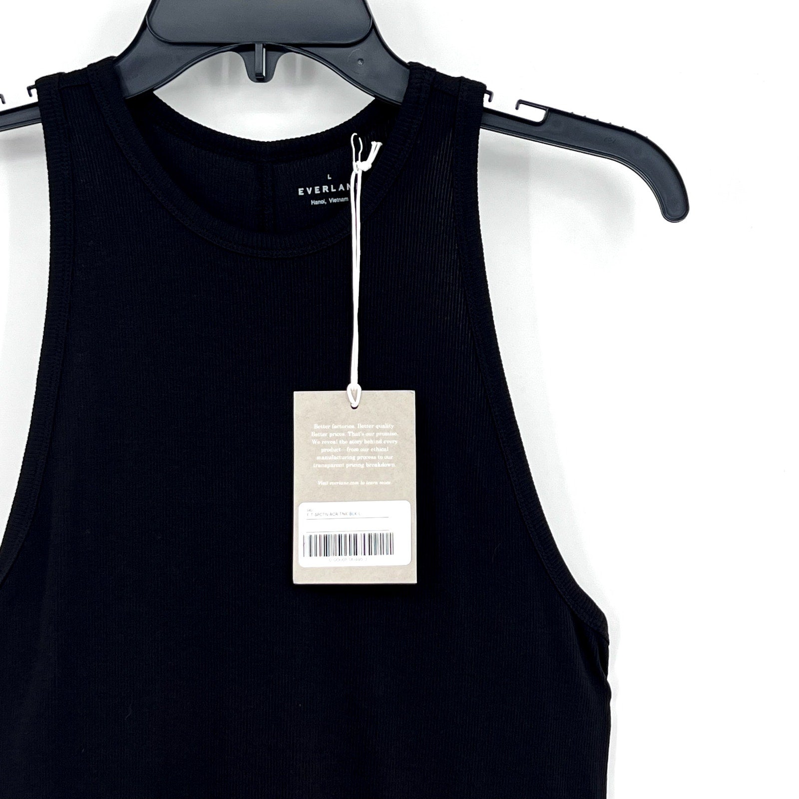 EVERLANE Women's The Luxe Rib Racerback Tank Large Black Supima Cotton NWT