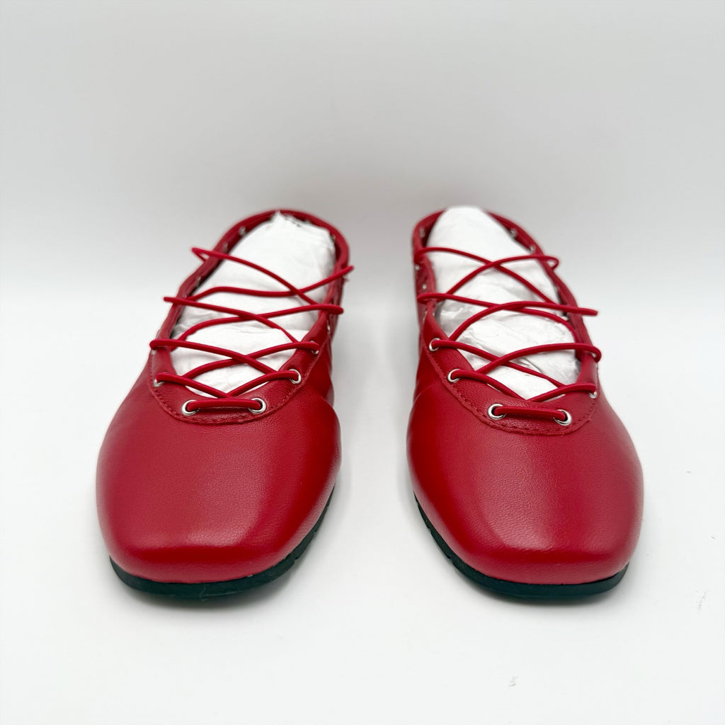 Steve Madden Womens Pointe Flats Size 8 M Red Leather Lace-Up NIB