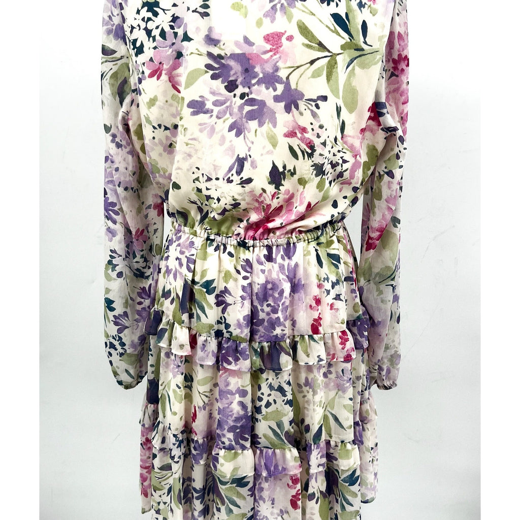 Lauren Ralph Lauren Surplice Dress Size 12 Pink Floral Crinkle Georgette NWT