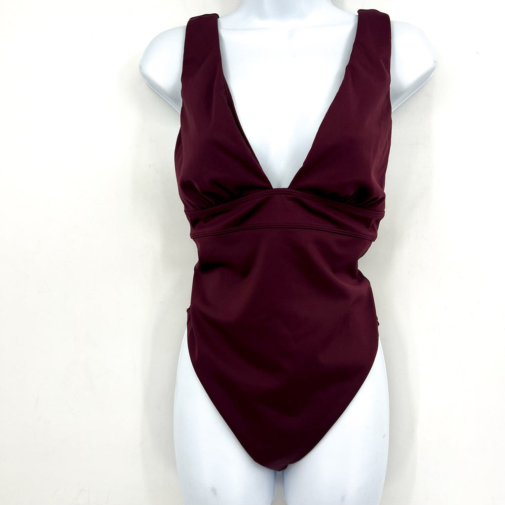 Lauren Ralph Lauren Sculpting V Neck One Piece Swimsuit Size 10 Claret Red NWT