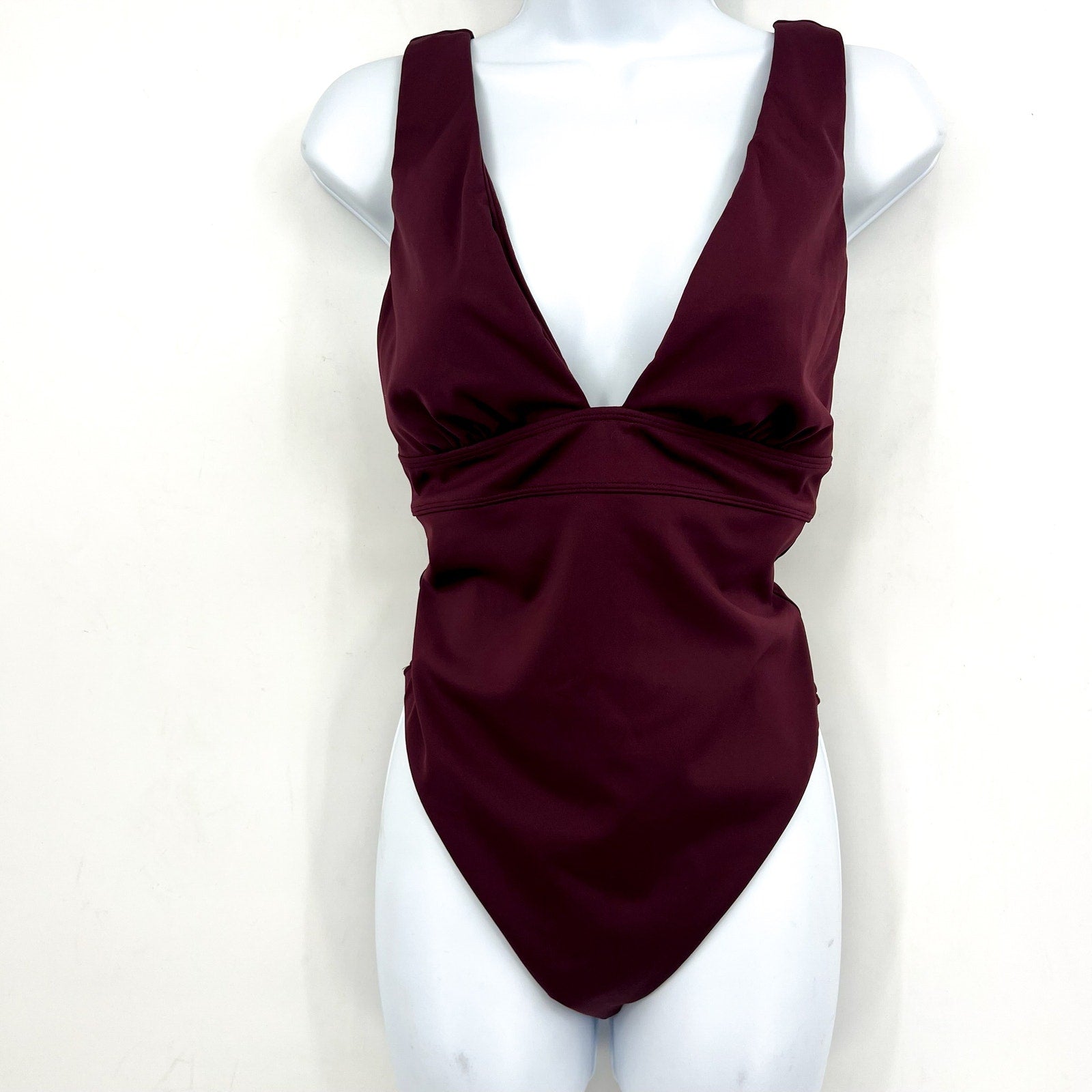 Lauren Ralph Lauren Sculpting V Neck One Piece Swimsuit Size 10 Claret Red NWT