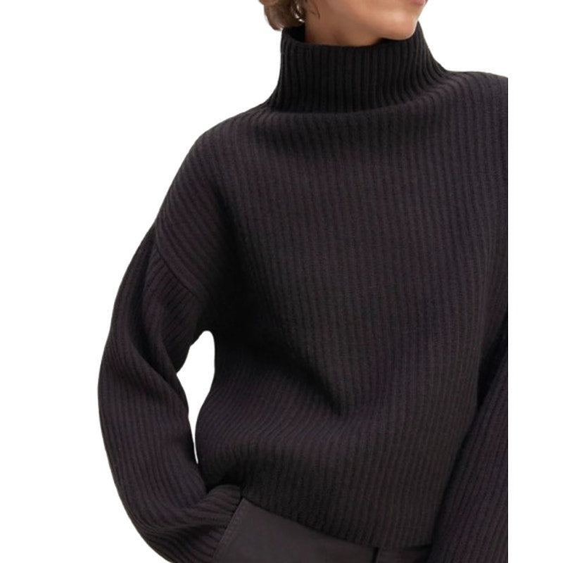EVERLANE Women's The Felted Merino Funnel-Neck Sweater XS Black Pullover NWT