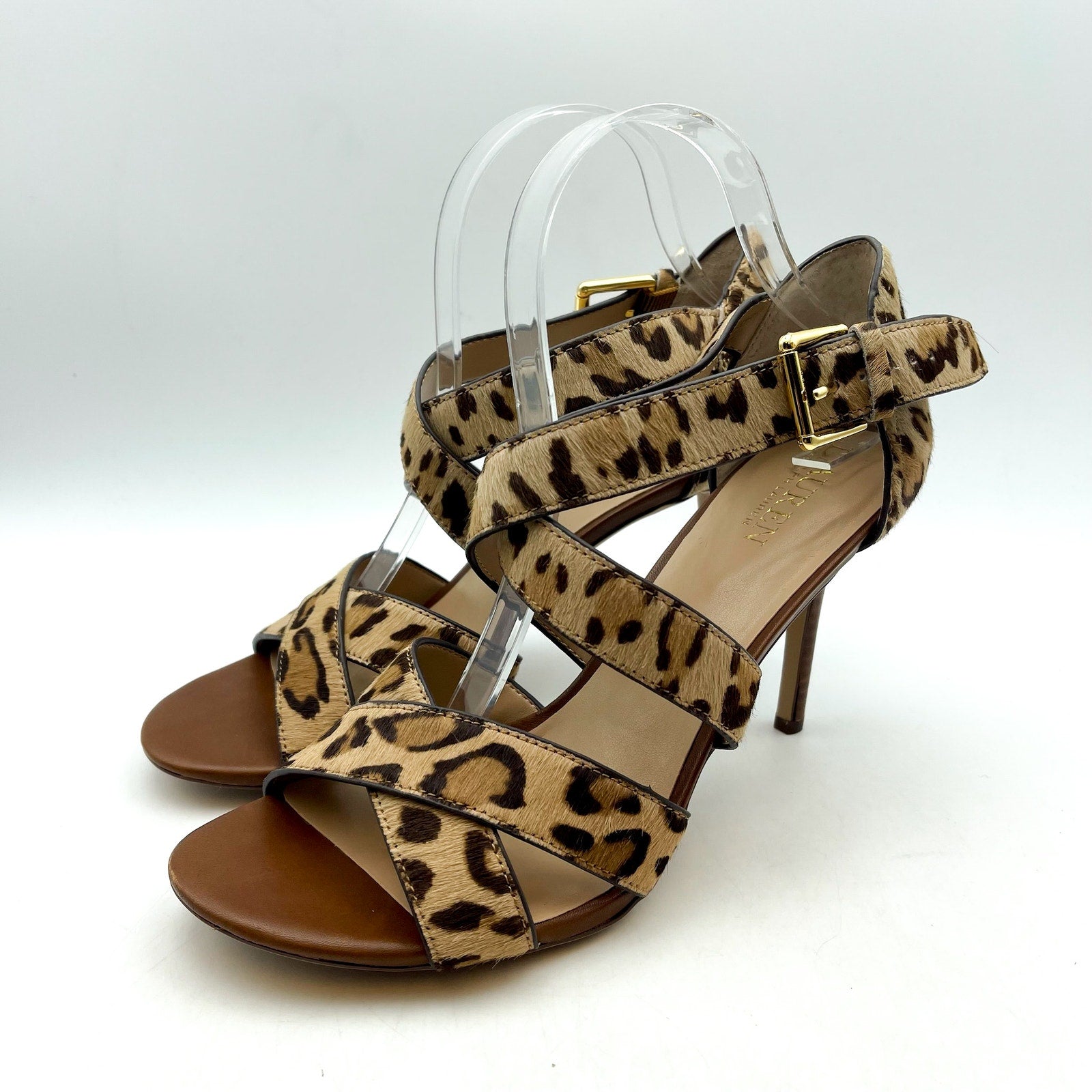 Lauren Ralph Lauren Womens Gisella Heel Sandals US 9.5 Tan Cheetah Haircalf NWOB
