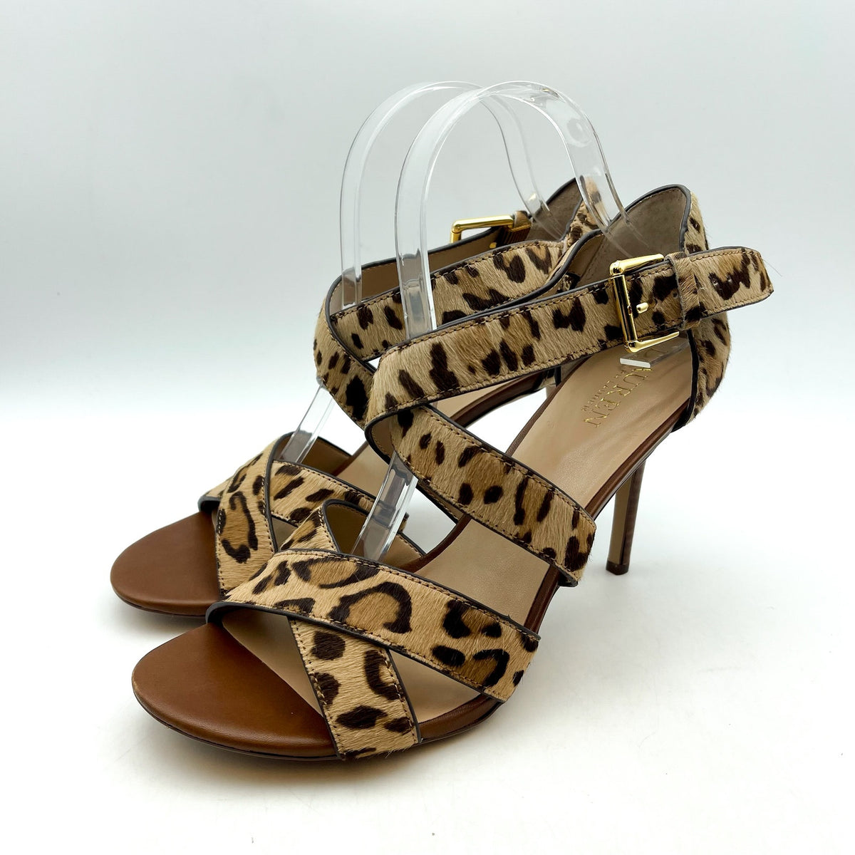 Lauren Ralph Lauren Womens Gisella Heel Sandals US 9.5 Tan Cheetah Haircalf NWOB