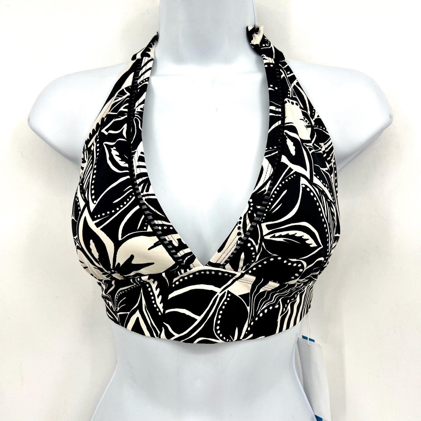 BLEU ROD BEATTIE Ciao Bella Banded Halter Top Size 12 Black White Floral NWT