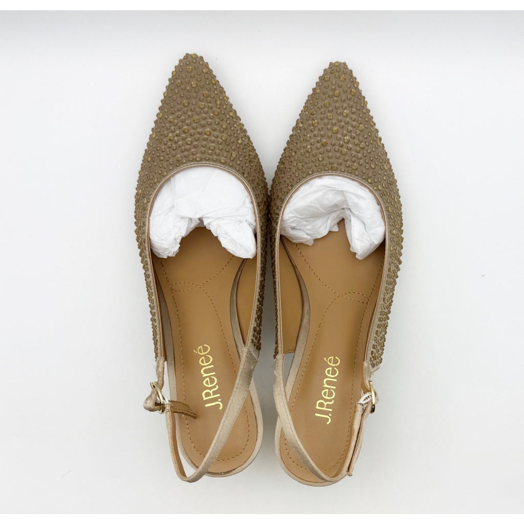 J. Renee Womens Ferryanne Kitten Heels Size 9 Wide Beige Satin Rhinestone NIB