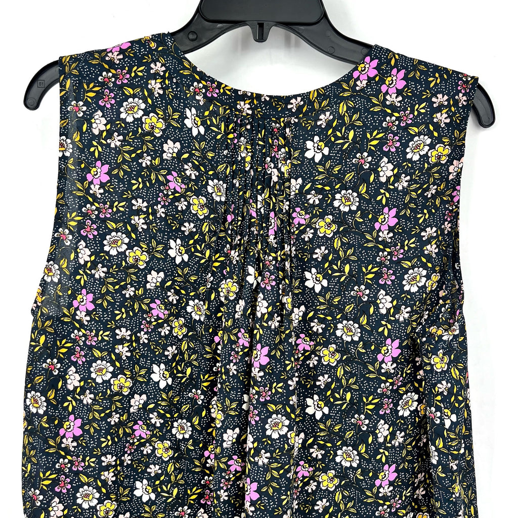 NYDJ Womens Sleeveless Blouse Top Large Marisol Blue Floral Print Split Neck NWT