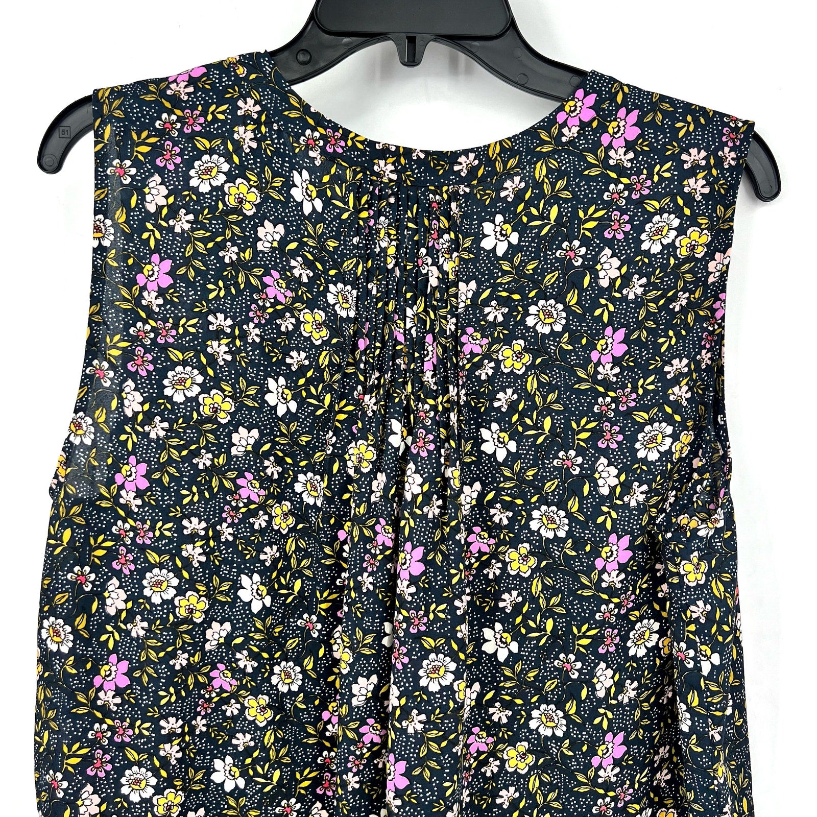 NYDJ Womens Sleeveless Blouse Top Large Marisol Blue Floral Print Split Neck NWT
