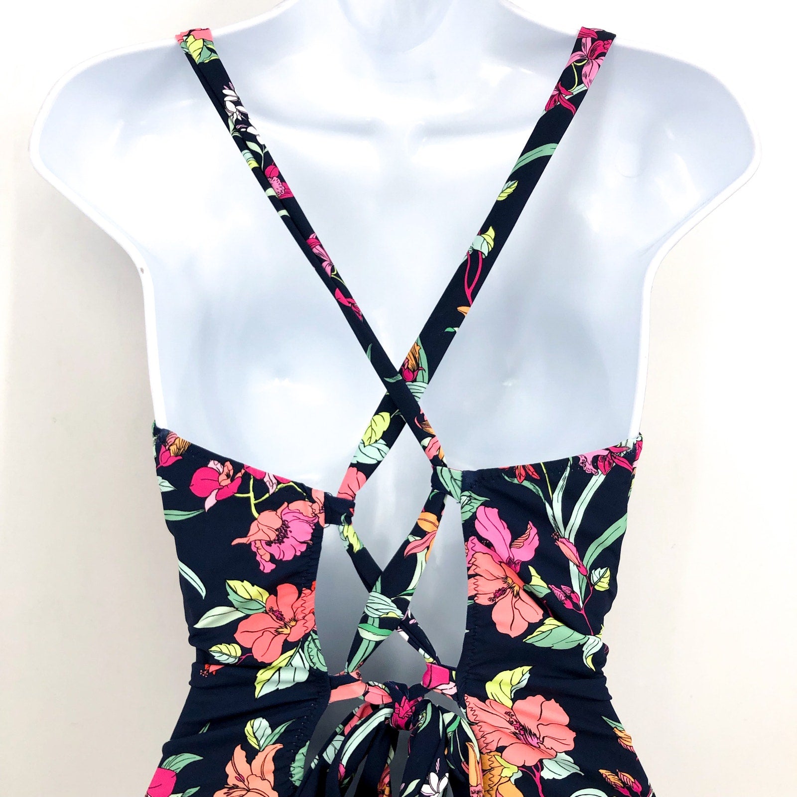TOMMY BAHAMA Summer Floral Reversible One Piece Swimsuit Size 12 Navy Blue NWT