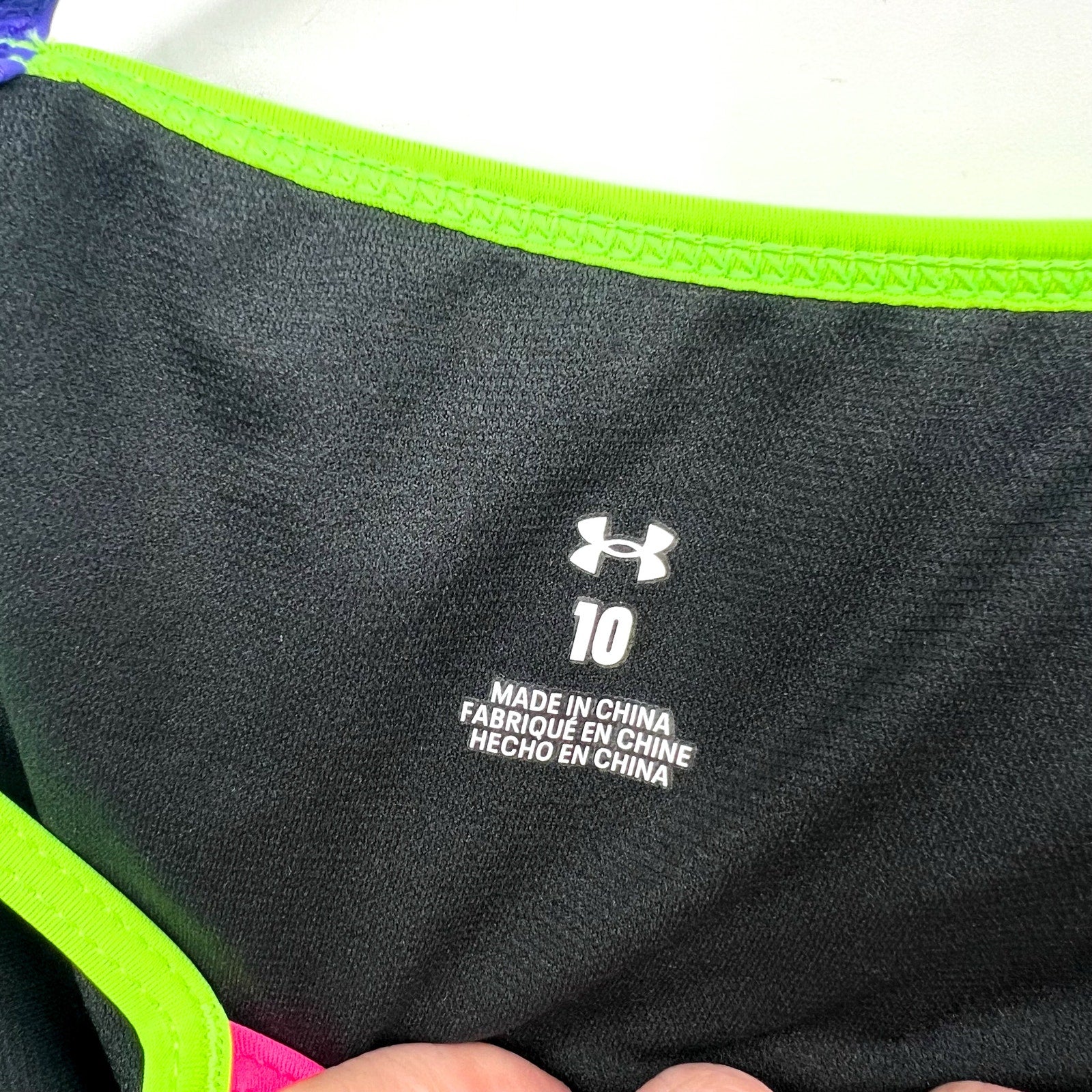 UNDER ARMOUR Girl's Angled Midkini Bikini Set Size 10 Black Swim Neon NWT