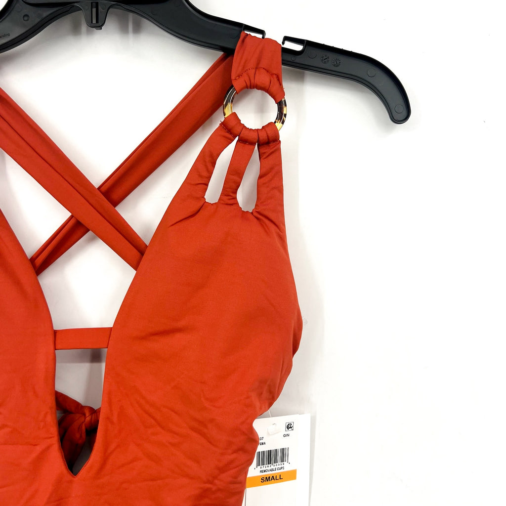BECCA Womens Skylar Plunge One Piece Swimsuit Small Ginger Orange Color Code NWT