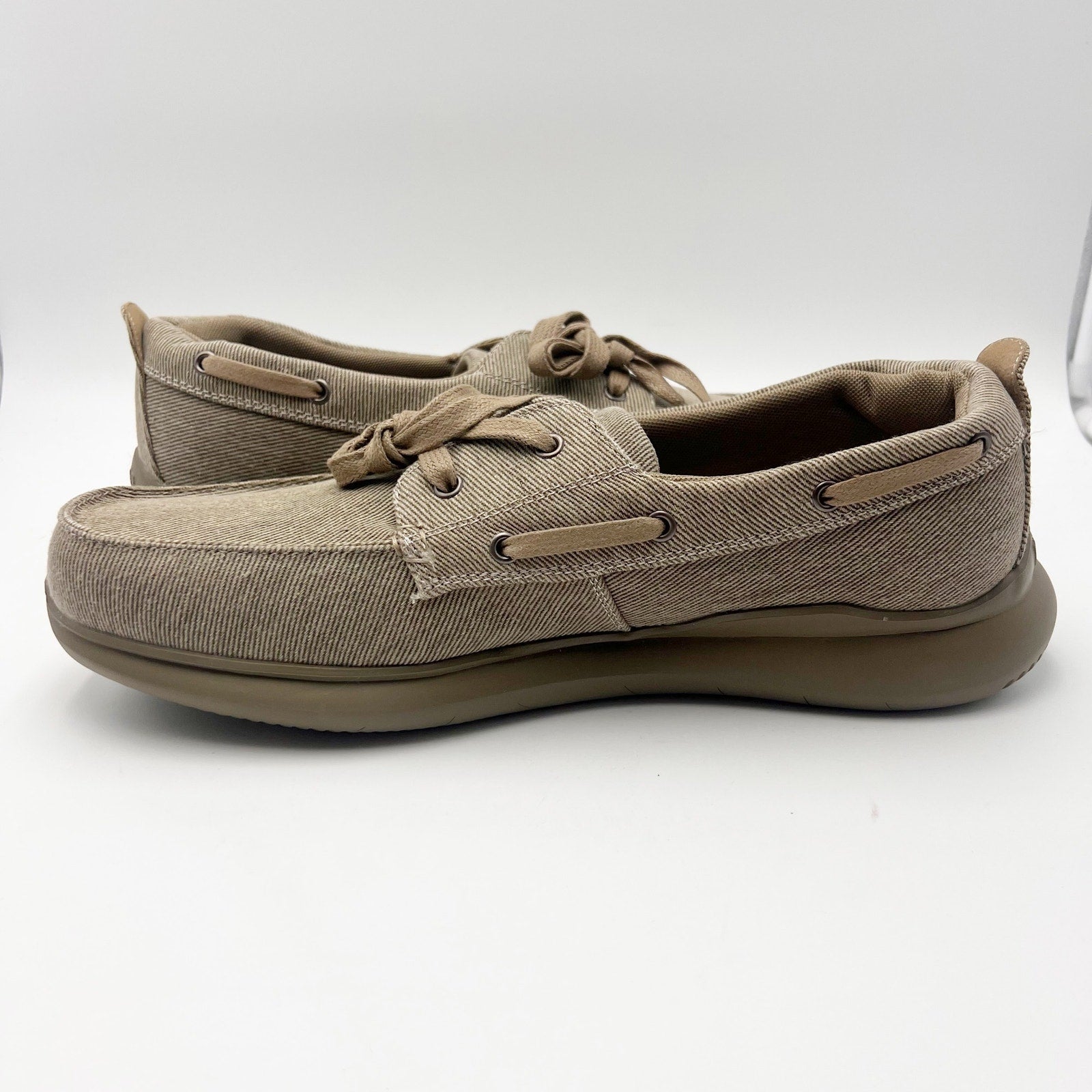 Propet Mens Viasol Lace Slip On Loafers Size 11 Wide EU 45 Tan Canvas NIB