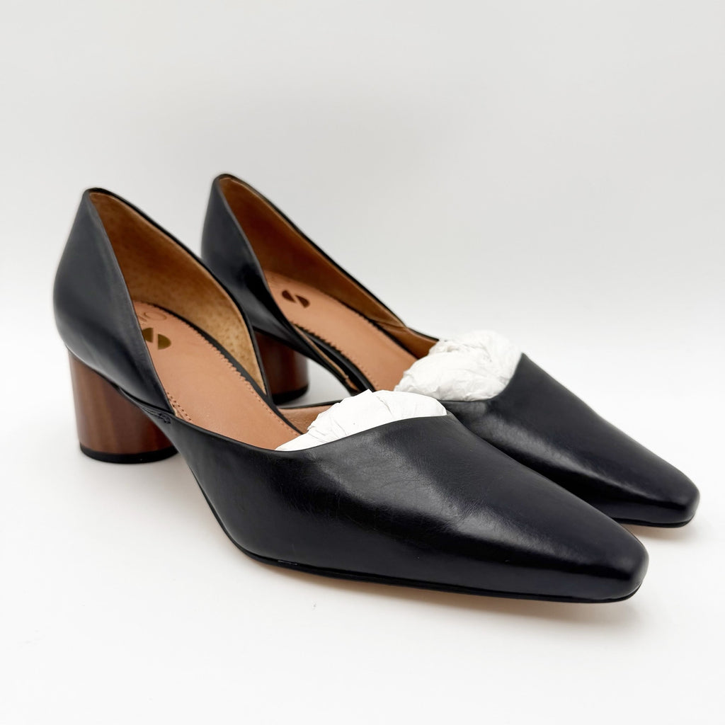 Franco Sarto Womens Rita Pumps Size 6 M EU 36 Black Leather Wood Heel NIB
