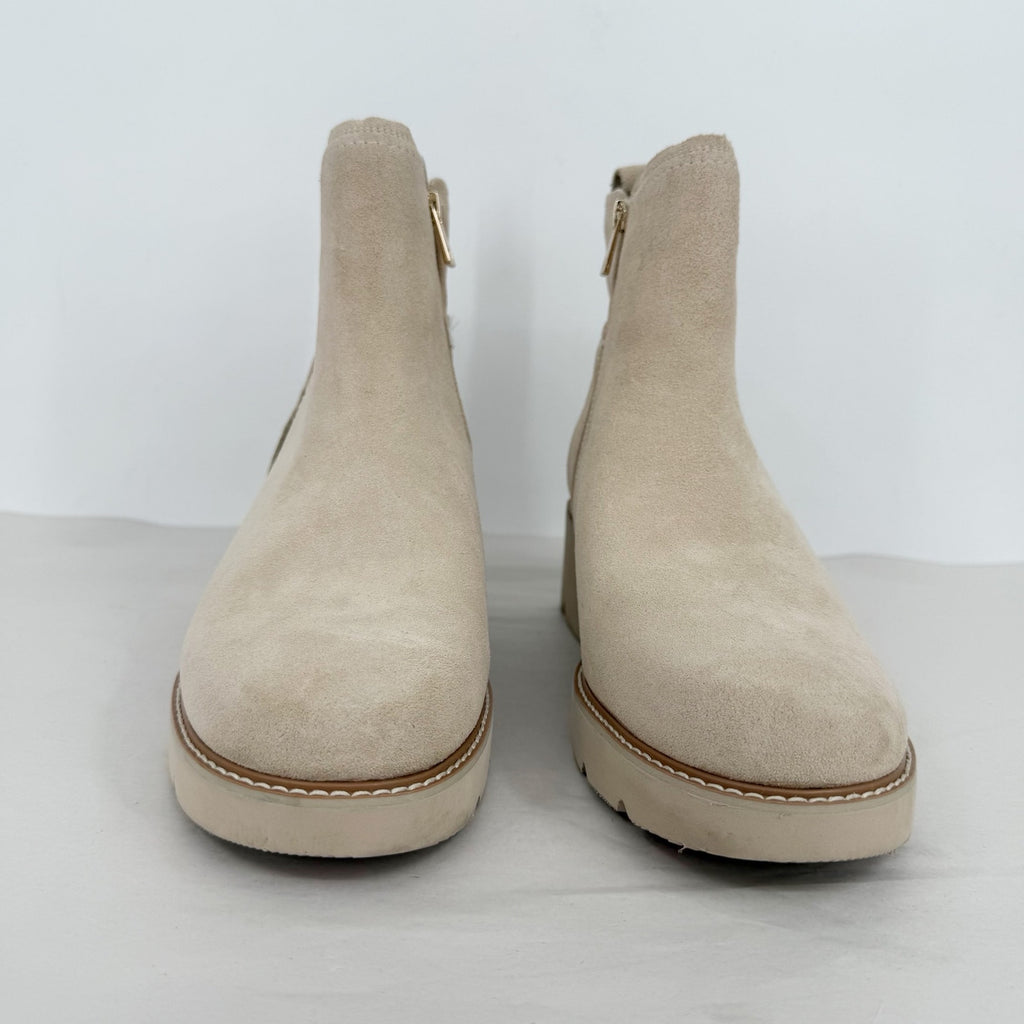 Naturalizer Womens Darry Platform Ankle Booties Size 12 WIDE Beige Suede NWOB