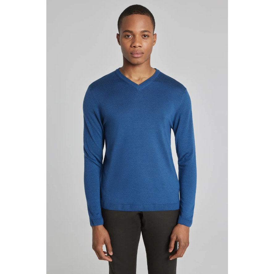 JACK VICTOR Men's Ramezay Woo V-Neck Sweater XL Blue Silk Cashmere