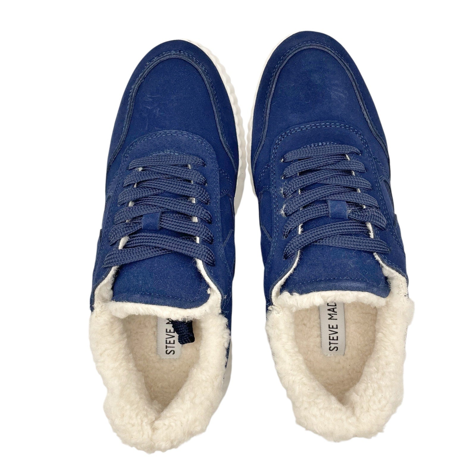 Steve Madden Womens Shereen-Fur Lined Sneakers US 7.5 EU 38 Navy Blue Suede NIB