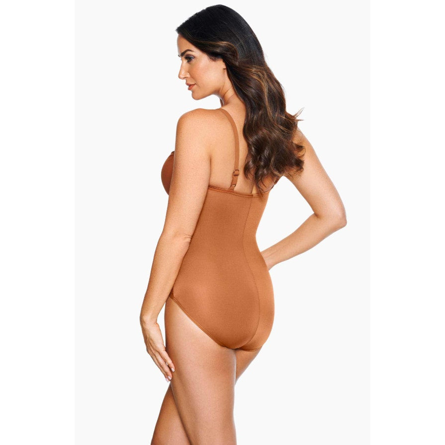 MIRACLESUIT Mystique Mesh One Piece Swimsuit Size 10 Scotch Dark Tan NWT