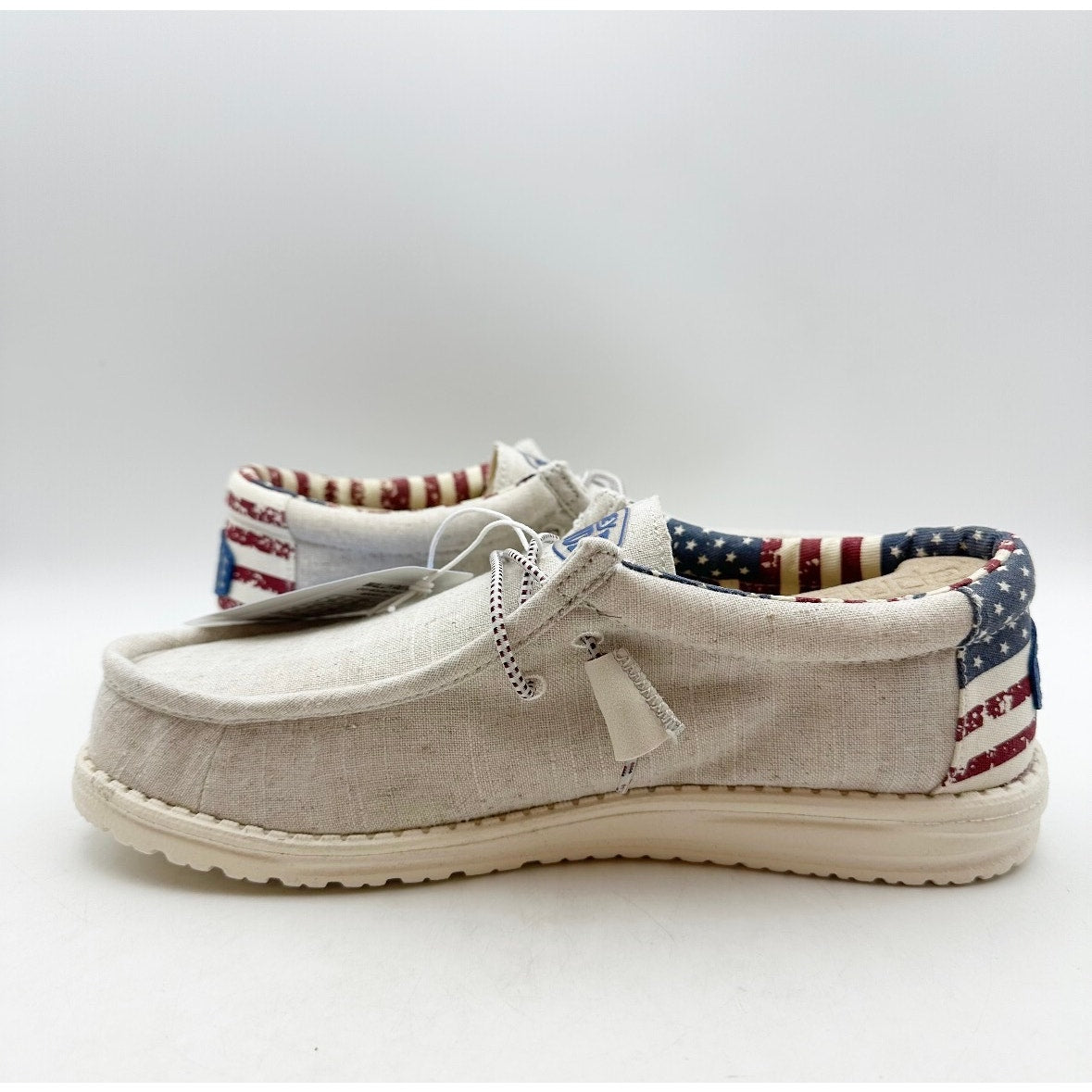 HEY DUDE Mens Wally Patriotic Shoe Size 6 EU 39 Off White Multi Slip On NIB