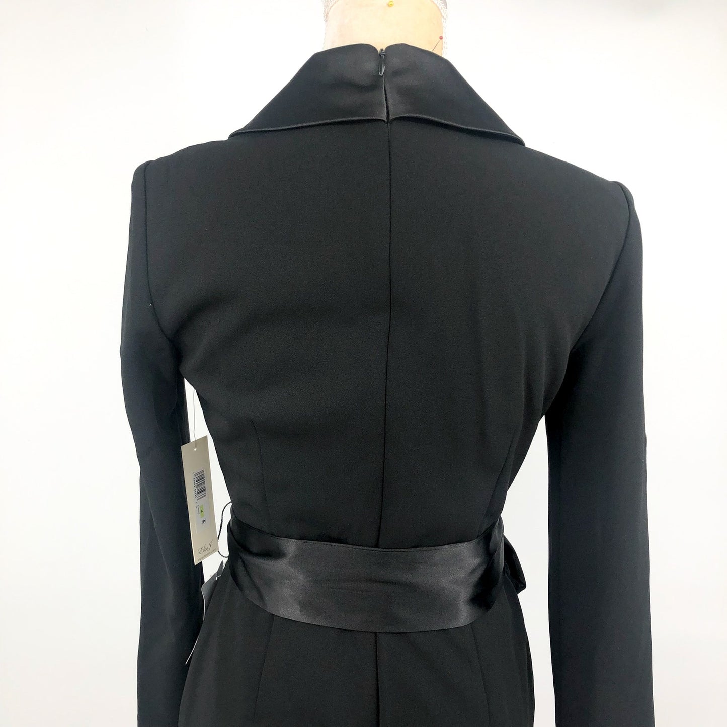 ELIZA J Womens Wrap Tuxedo Gown Size 4 Black Scuba Crepe Long Sleeve NWT