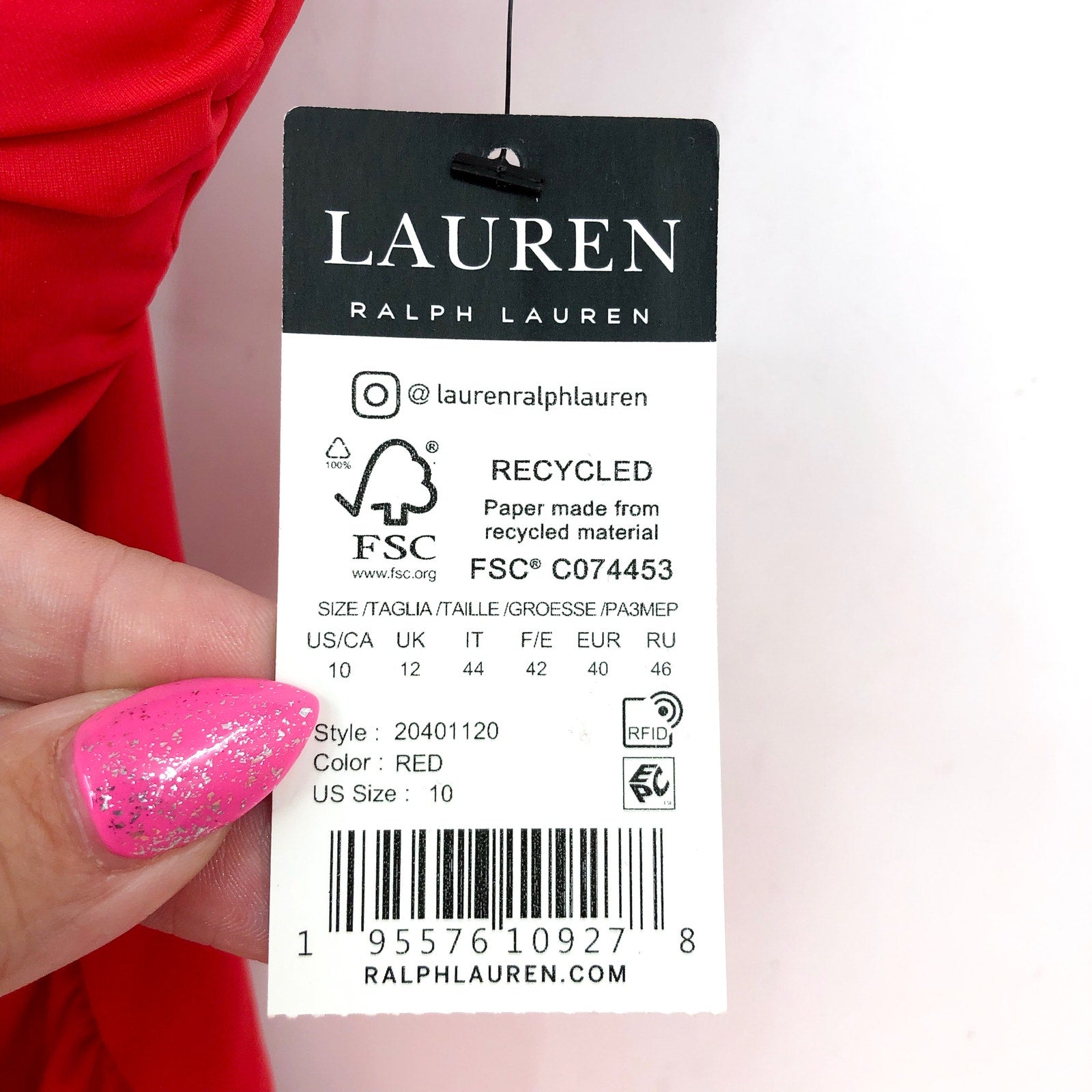 LAUREN RALPH LAUREN Toggle Underwire Tankini Size 10 Red Beach Club Solids NWT
