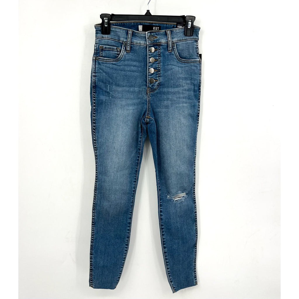 KUT FROM THE KLOTH Donna Ankle Skinny Jeans Size 0 Blue Distressed High-Rise NWT
