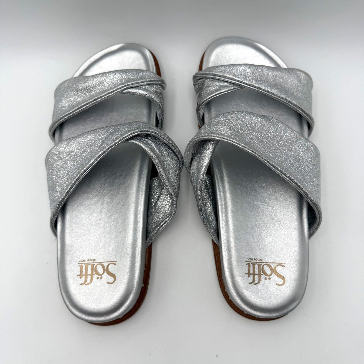 Sofft Womens Ainsworth Slide Sandals Size 7 Silver Metallic Leather NWOB