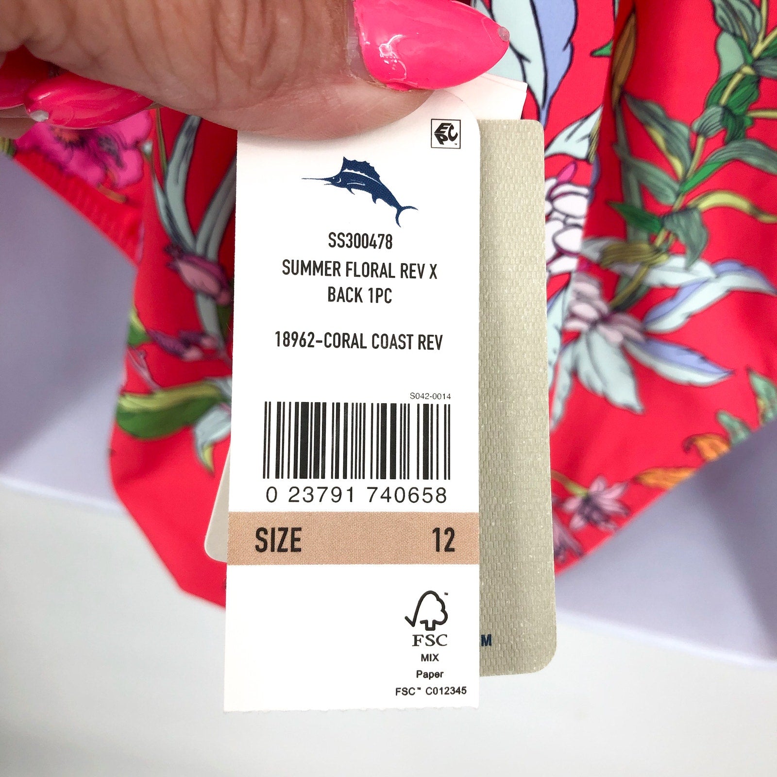 TOMMY BAHAMA Summer Reversible One Piece Swimsuit Size 12 Pink White Floral NWT