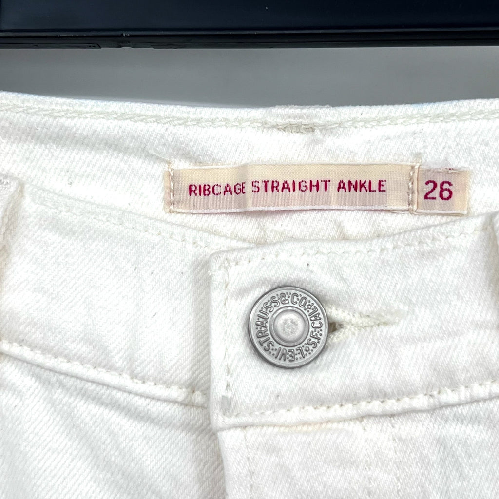 LEVI'S Women's Ribcage Straight Ankle Jeans 26x27 US 2 Cloud White 726930076 NWT